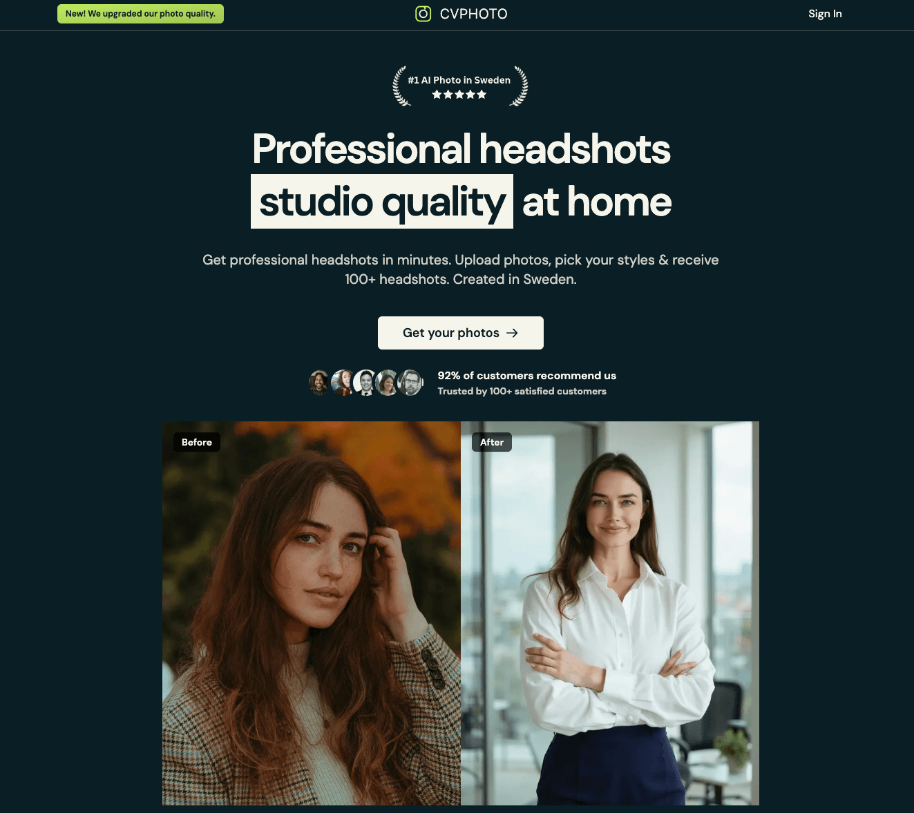 CV Photo AI Application Interface - Click to visit CVPHOTO